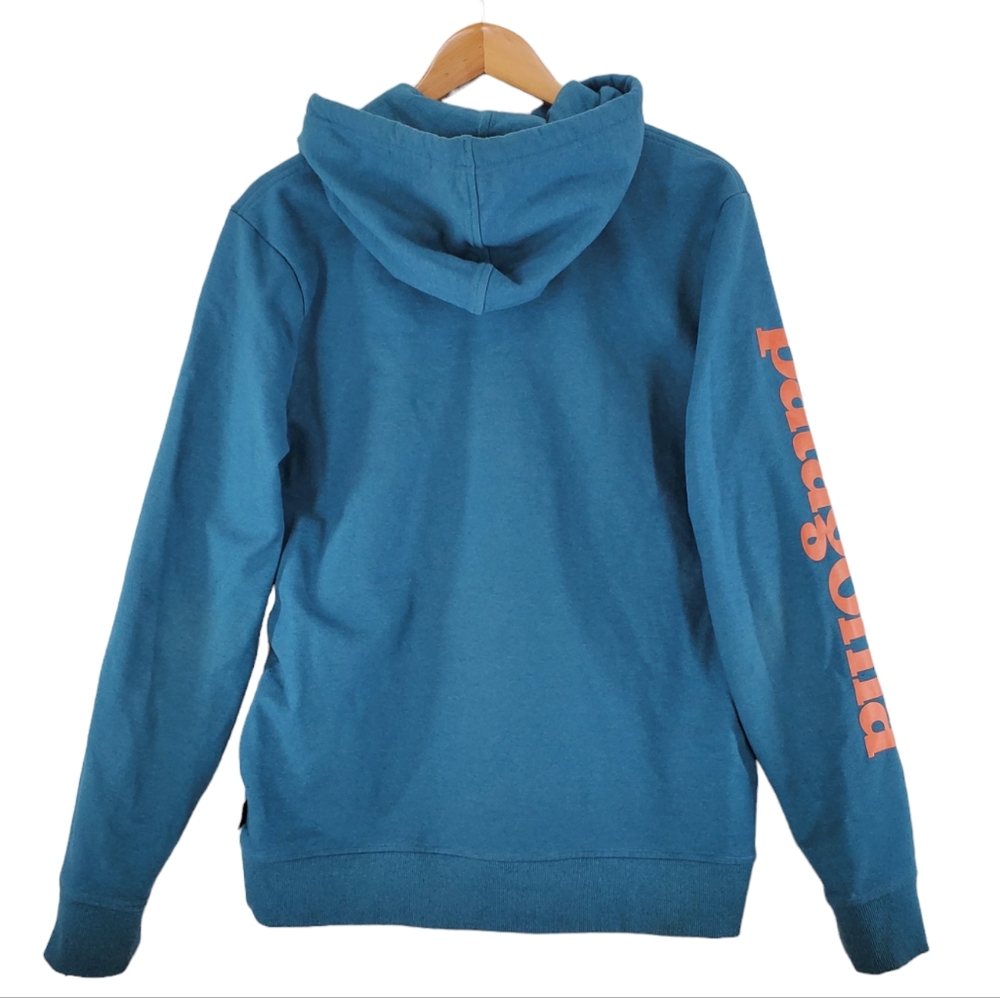 Patagonia Uprisal Hoodie Sweatshirt Men M Regular Fit Teal Pullover Orange Logo - Picture 7 of 14